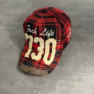 Asspizza Hat Red Black Plaid 730 Austin Babbitt F**k‎ Life Distressed Cap